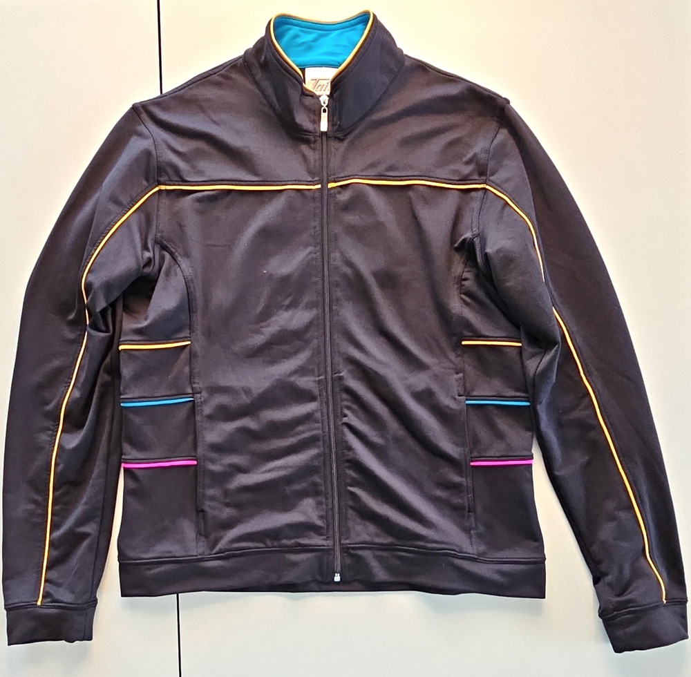 Vintage 2006 Tail Womens S Track Jacket Black Multicolor Piping Full Zip Y2K